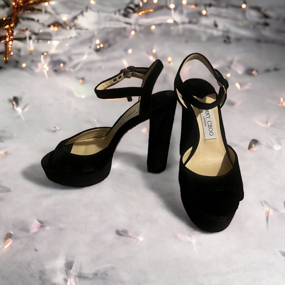 NEW! Jimmy Choo Suede Python Embossed Platform Sandals (37.5, fit like a 7) - Picture 7 of 8